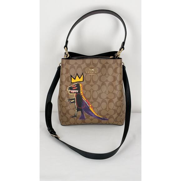 Coach X Jean Michel Basquiat Town Bucket Bag In Signature Canvas Brown Purse New - Picture 3 of 15